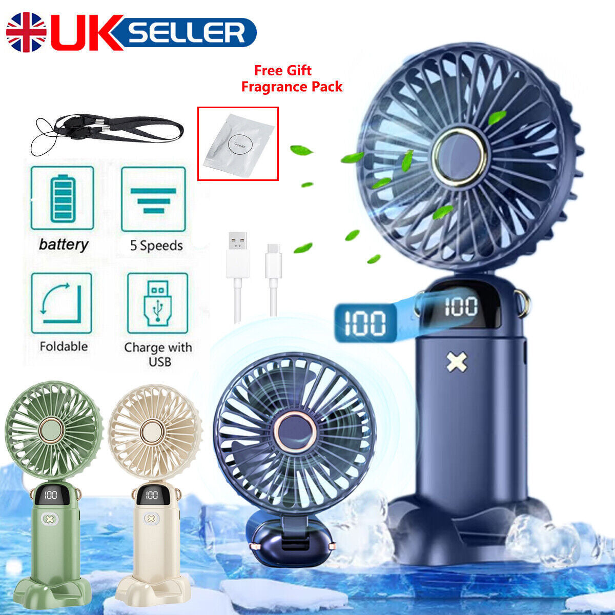 Portable Hand-Held Fan Mini Folding Desk Fan Cooler Cooling USB Rechargeable UK